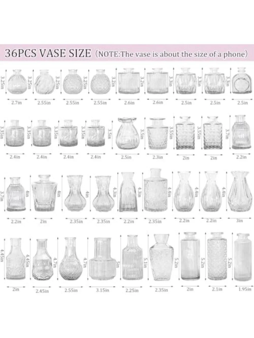 Set of 36 Small Glass Bud Vases for Elegant Centerpieces & Floral Arrangements